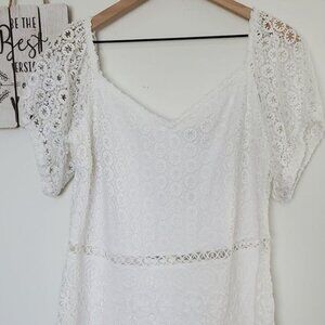 Express Womens Size XL White Short Sleeve Crochet Midi Sweetheart Zip Back Dress